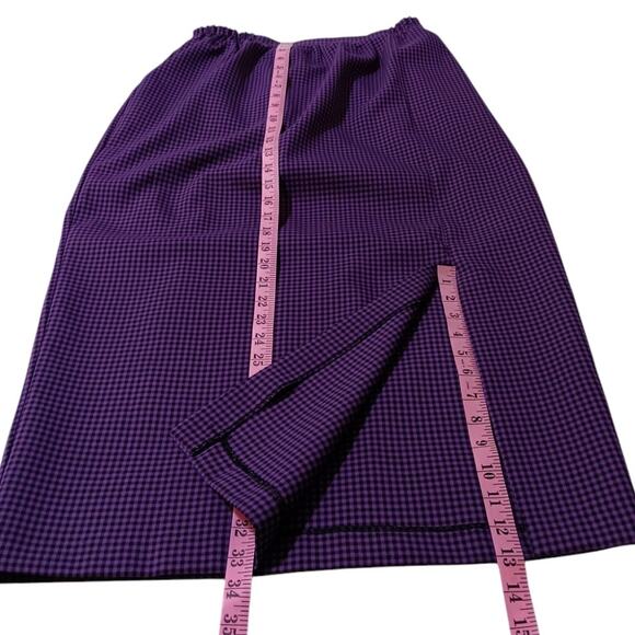 VINTAGE 1970s 2 Piece Suit Long Midi Skirt Jacket Set Large Purple Black Gingham - Picture 13 of 16